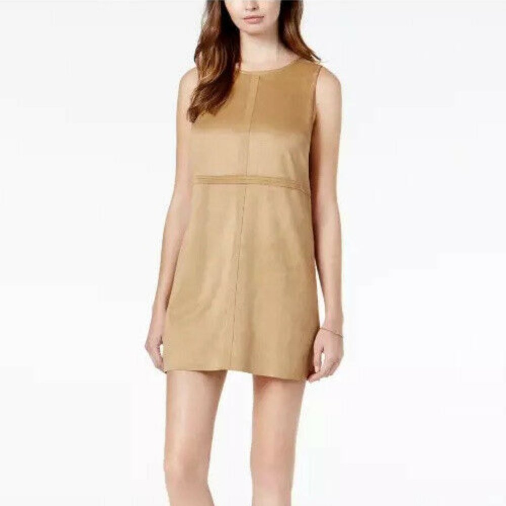 KENSIE Brown Faux Suede Sleeveless Jewel Neck Micr